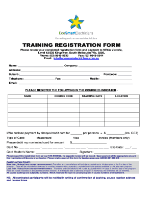 TRAINING REGISTRATION FORM - EcoSmart Electricians