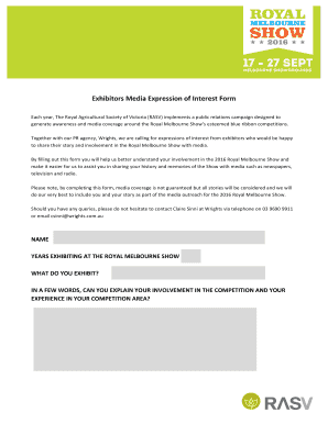 Exhibitors Media Expression of bInterest Formb - RASV