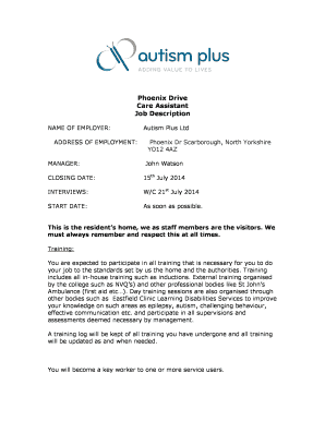 Phoenix Drive Care Assistant Job Description - Autism Plus - autismplus