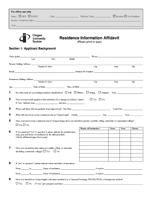 Residence bAffidavit Formb - Eastern Oregon University - eou