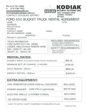 Commercial vehicle rental agreement - BUCKET TRUCK RENTAL FORM - Kodiak Security - kodiaksecurity