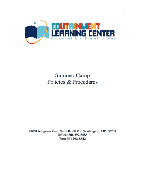 Attestation sample - Summer Camp Policies & Procedures - Edutainment Learning Center