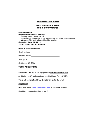 REGISTRATION FORM BHJS CANADA ALUMNI Summer BBQ