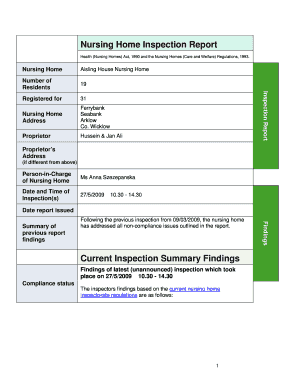 Home inspections beaux arts wa - Nursing Home Inspection Report Health (Nursing Homes) Act, 1990 and the Nursing Homes (Care and Welfare) Regulations, 1993 - hse