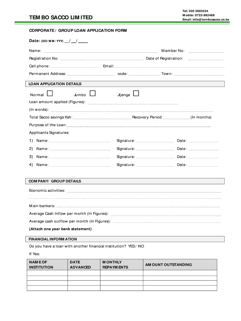 tembo sacco application form Preview on Page 1