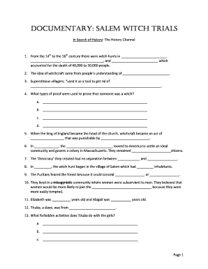 Documentary Salem Witch Trials In Search Of History The History Channel  Answers - Fill and Sign Printable Template Online