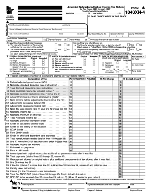 Form b1040XNb-4 bAmendedb Nebraska Individual Income Tax Return bb