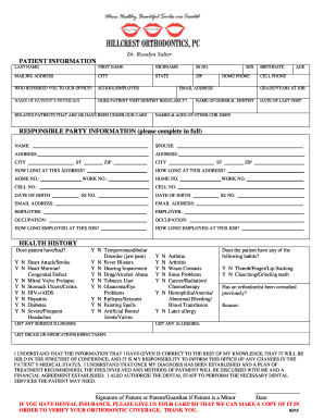 Fillable Online New Patient Form - Hillcrest Orthodontics Fax Email ...