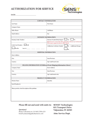Authorization for Service Form