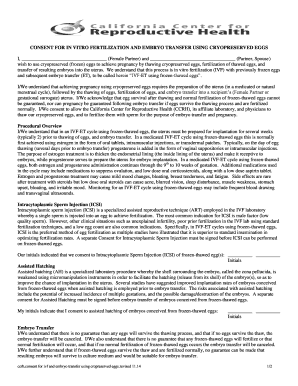 Fillable Online Consent for IVF and Embryo Transfer using Cryopreserved ...
