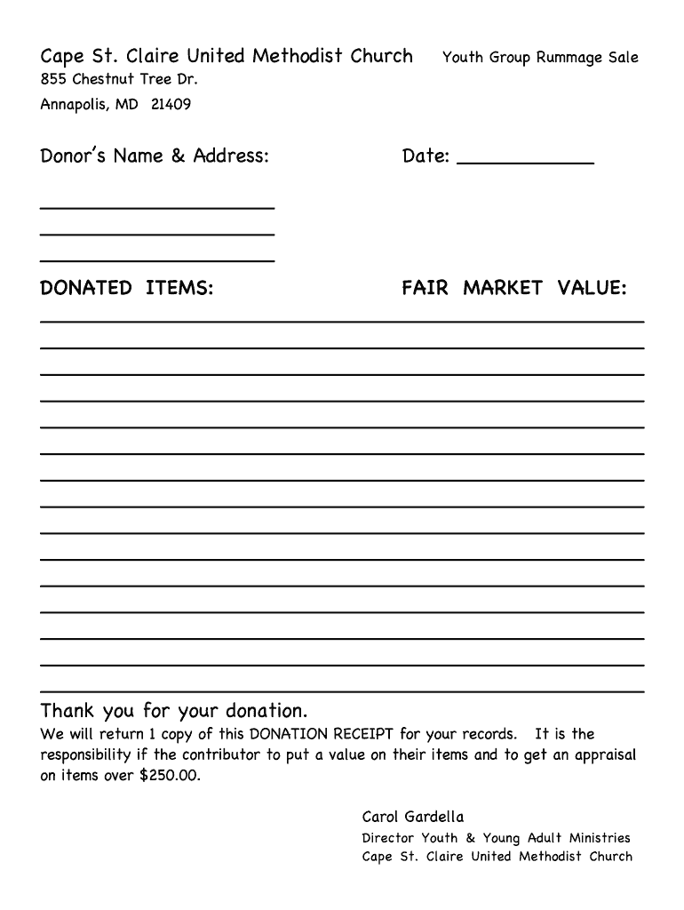Fillable Online capeumc Donationreceipt.cwk (WP) Cape St. Claire United Methodist Church