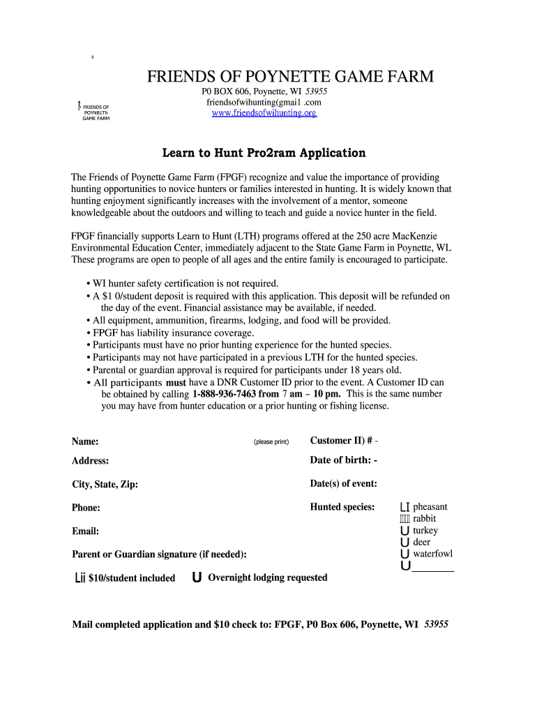 Fillable Online FRIENDS OF GAME FARM Badger Brittany Club