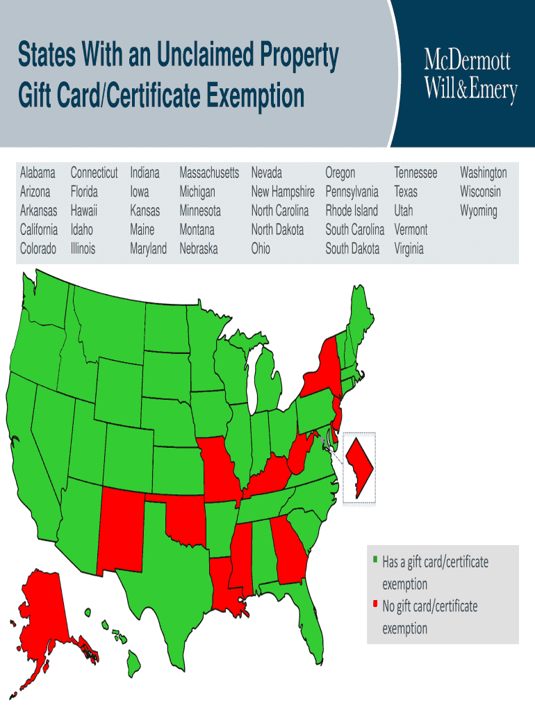 Fillable Online States With an Unclaimed Property Gift Card/Certificate