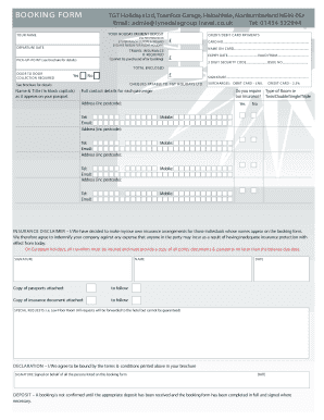 BOOKING FORM - Tynedale Group Travel - tgtholidays co