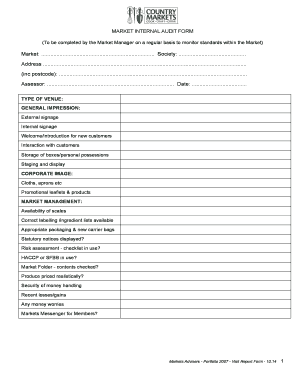 Fillable Online country-markets co MARKET INTERNAL AUDIT FORM Market ...