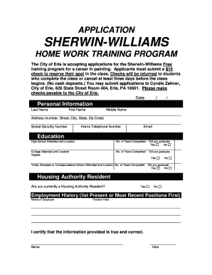 Marathon training plan template - APPLICATION SHERWINWILLIAMS HOME WORK TRAINING PROGRAM The City of Erie is accepting applications for the SherwinWilliams Free training program for a career in painting - ourwestbayfront