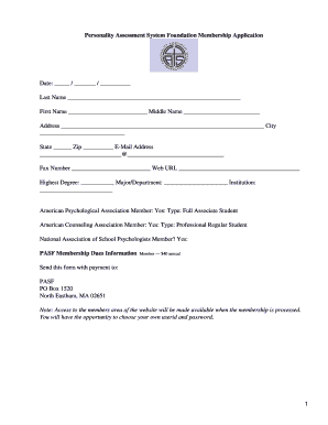 To obtain the Membership Application Form which may be printed ... - pasf