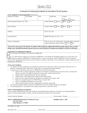 Verification of Continuing Enrollment for Interdistrict Permit Students - smmusd