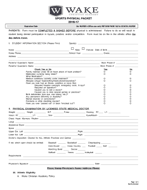 Sports Physcial Packet 2016-2017 - Wake Christian Academy