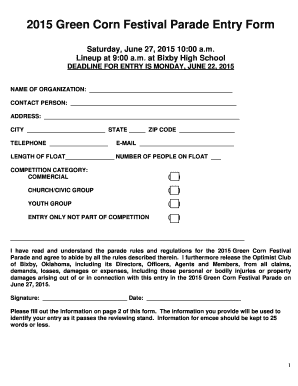 Parade Entry Form - Bixby Optimist