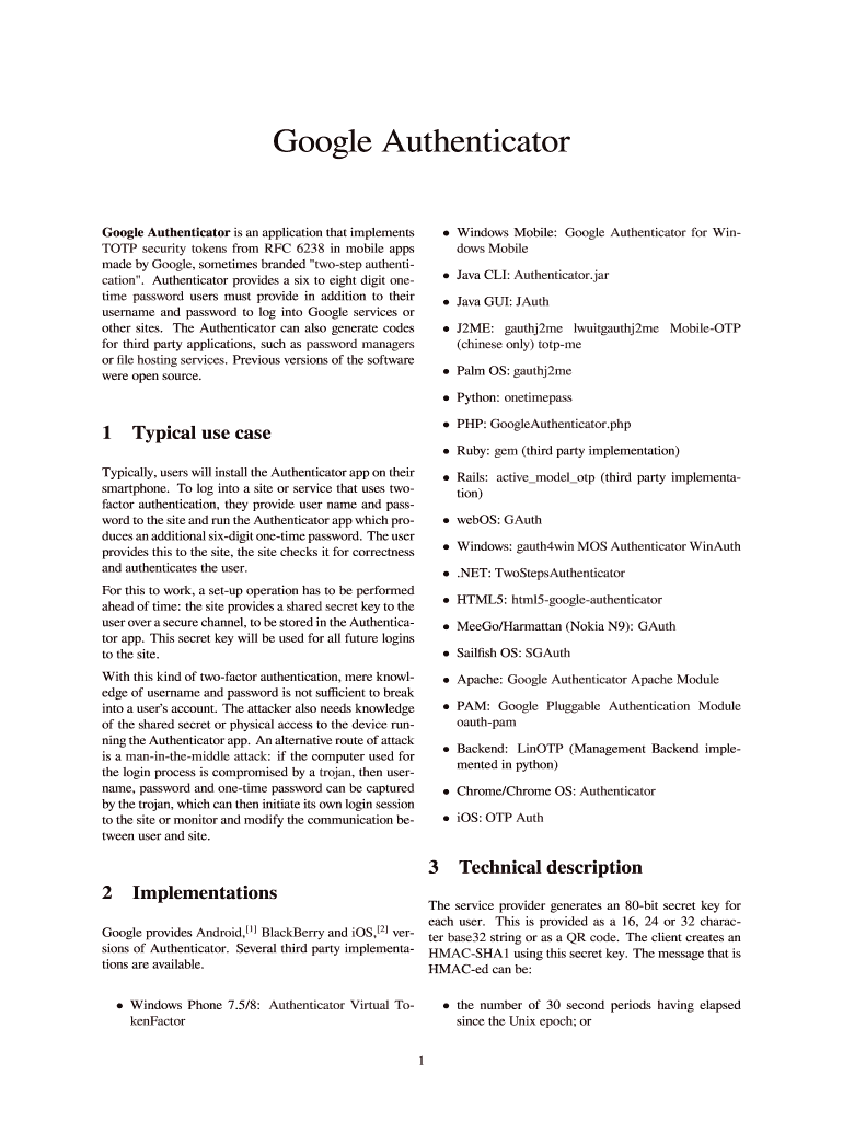 Fillable Online Google Authenticator Fax Email Print - pdfFiller