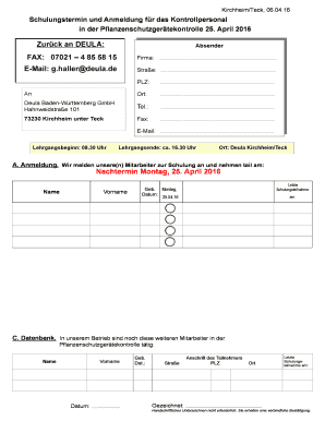 Schulungstermin und Anmeldung fr das Kontrollpersonal in