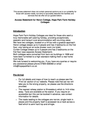 Access Statement for Heron Cottage Hope Park Farm Holiday Cottages - shropshire-holiday-cottages co