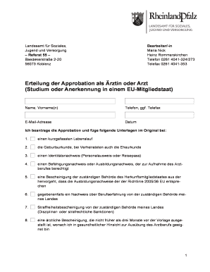 Antragsvordruck - Erteilung der Approbation als rztin oder Arzt