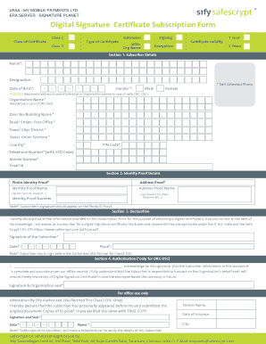 Digital Signature Certificate Subscription Form - bMOMRailb
