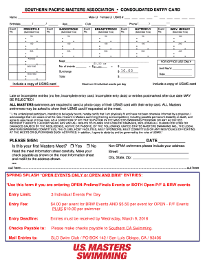 Flinsafe - SOUTHERN PACIFIC MASTERS ASSOCIATION Name Male Birthdate / Event No - sloswimclub