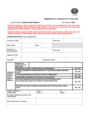 Indiansxe - Application for absence for in term time - bWoodlandsb Primary - woodlands