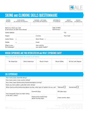 Skiing andclimbing skills questionnaire - Adventure Network ...