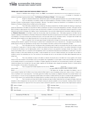 Packing Credit No Date TERMS AND CONDITIONS FOR PACKING