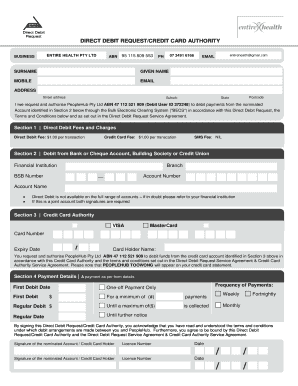 Direct debit form example - Direct debit request/credit card authority - Entire Health