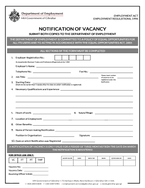 Solo parent form with answer - Notification of Vacancy Form - bemploymentbbgovbbgib - employment gov