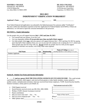 Independent Verification Worksheet