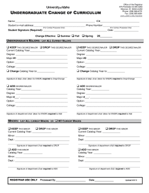 Undergraduate Change of Curriculum Form