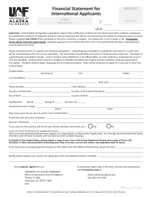 Financial Statement for International Applicants