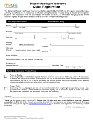 California Disaster Healthcare Volunteers Quick Registration Form