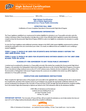 Texas High School Certification Form