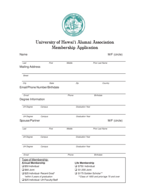 University of Hawai`i Alumni Association Membership Application