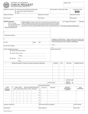 University of Washington Vendor Check Request