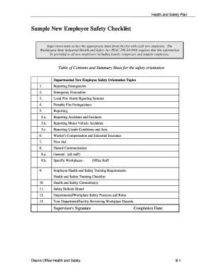 Washington State New Employee Safety Checklist