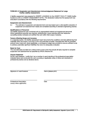 FORM 001-A Suspension and Abandonment Cost Estimate ... - AER