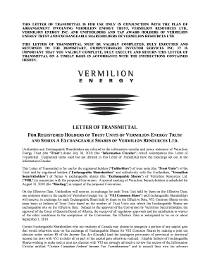 Vermilion Energy Trust Letter of Transmittal