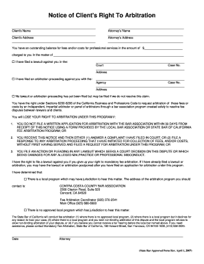 Notice of Client's Right To Arbitration