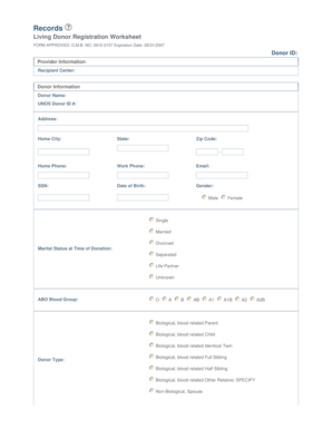 Living Donor Registration Worksheet