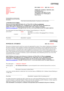Cermaq ASA General Meeting Proxy Form