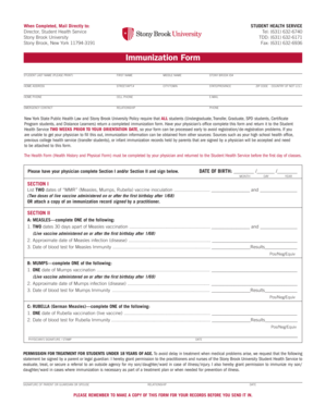 Stony Brook University Immunization Form