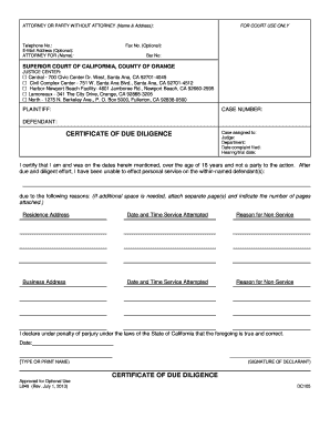 California Certificate of Due Diligence
